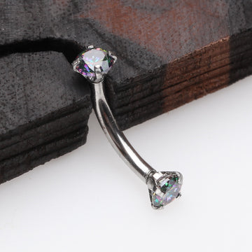 Detail View 1 of Prong Set Gem Sparkles Internally Threaded Curved Barbell-Vitrail Medium